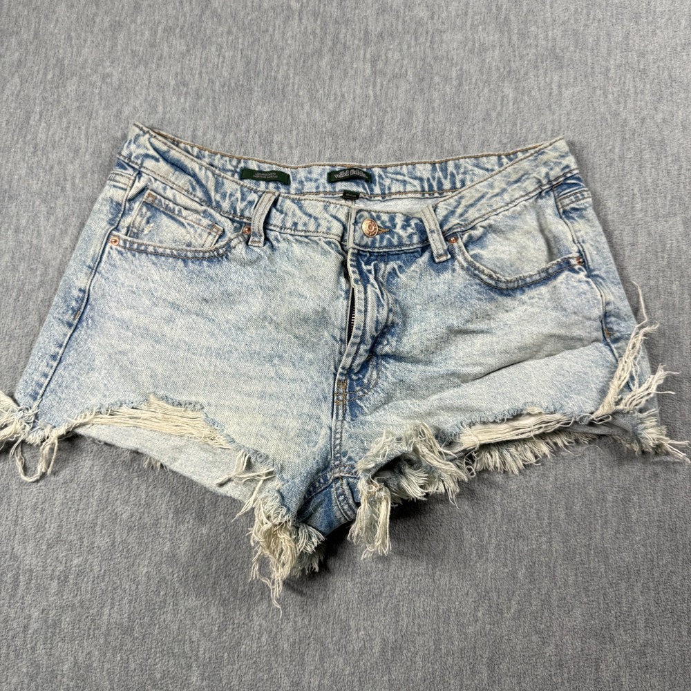 Wild Fable Shorts Womens 10 Blue Low Rise Acid Wash Distressed Denim Jean Cut Of